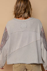 POL Long Sleeve Cut Sew Peace Emblem Top OutfitFlow